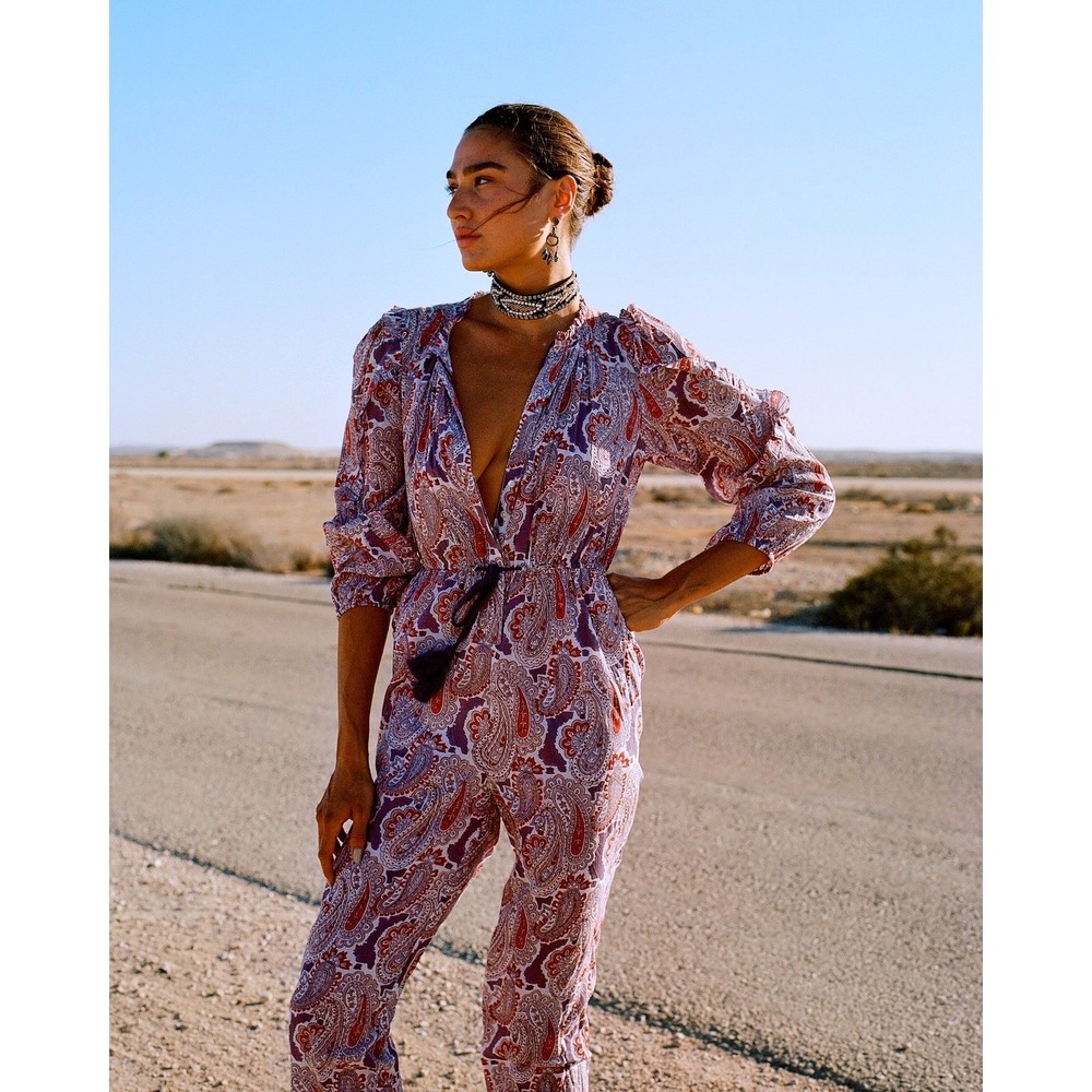 DESERT QUEEN SALOME JUMPSUIT PURPLE‎ PAISLEY NWT|Sz:36/US 4 Ret$348